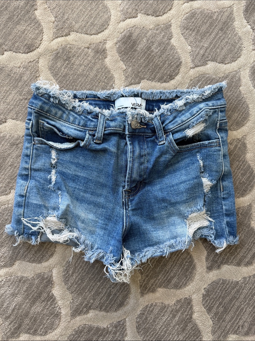 VERVET BY FLYING MONKEY Distressed Light Blue Frayed Denim Shorts